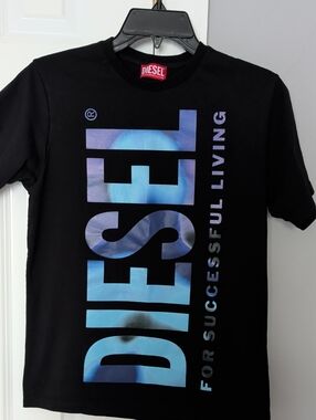Diesel Black Short-Sleeve Tee with Blue Gradient Logo